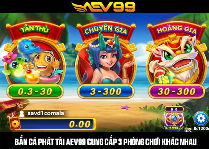 3 phòng chơi có tại Bắn Cá Phát Tài AEV99